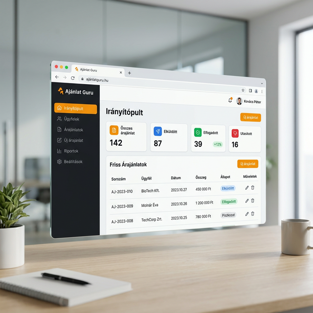 Ajánlat Guru alkalmazás felület