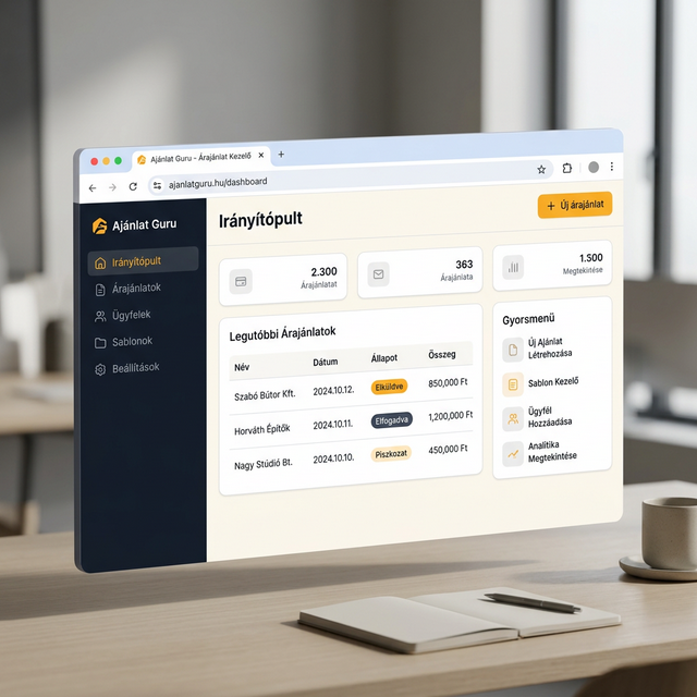 Ajánlat Guru alkalmazás felület